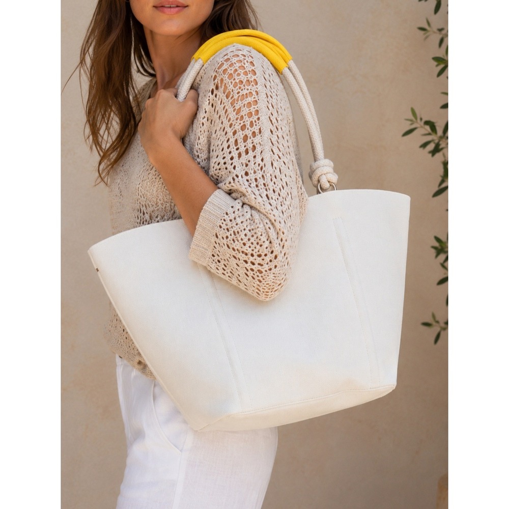 Rothys The Rope Tote Swan Yellow Knit Nautical Washable Shoulder Drawstring Bag